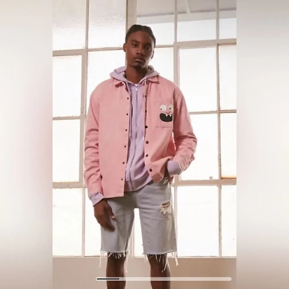 Pink Classic Fit Face Graphic Jean Shirt